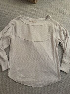 Free People Light Gray Ribbed Long Sleeve Top